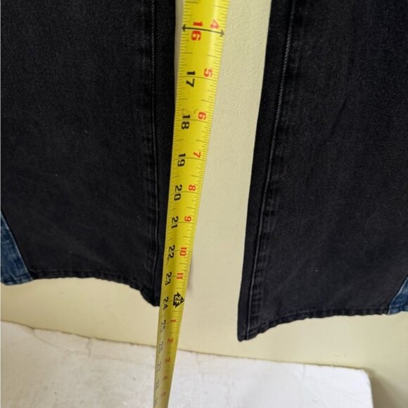 Cider NEW Denim Patchy Jeans Wide Leg Slits Stripe Flare Zip Cotton Colorblock M - Picture 15 of 15